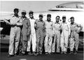 No 77 Squadron Association Williamtown photo gallery - McCauley Shield November 1957. L-R Orf Bartrop, Max Wittman, OG Worth, Pete Scully, Max Holdsworth (CO), Col Ackland, Peter Larard, Jim Treadwell
